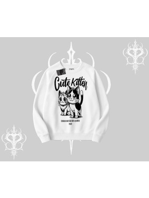 Cute Kitten Yazılı Sevimli Kedi Baskılı Biskilet Sweatshirt