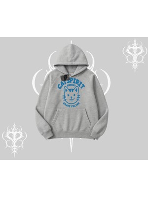 Catspirit Sunday Brave Feline Yazılı Kedi Baskılı Kapşonlu Sweatshirt