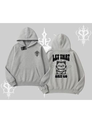 Meditasyon Yapan Kedi Baskılı Kapşonlu Sweatshirt