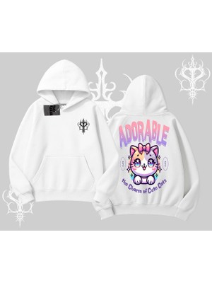 Adorable Kawaii Kedi Arka Baskılı Kapşonlu Sweatshirt