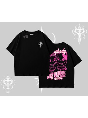 Born To Be A Star Yazılı Sevimli Kedi Arka Baskılı Oversize Tshirt