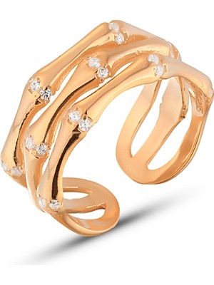 Zanaat Silver 925 Ayar Gümüş Ayarlanabilir Zirkon Taşlı Kemik Model Yüzük