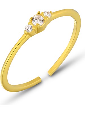 Zanaat Silver 925 Ayar Gümüş Ayarlanabilir Ince Minimal Üçtaş Yüzük