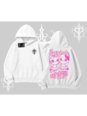 Born To Be A Star Yazılı Sevimli Kedi Arka Baskılı Kapşonlu Sweatshirt