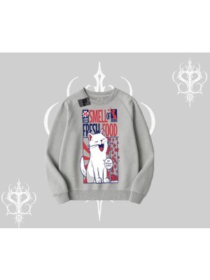 Smell Of Fresh Food Kedi Baskılı Biskilet Sweatshirt