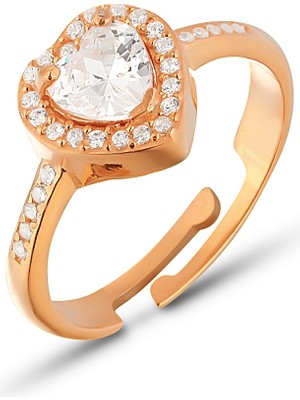 Zanaat Silver 925 Ayar Gümüş Pırlanta Montürlü Zirkon Taşlı Ayarlanabilir Kalp Yüzük