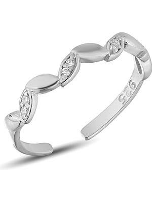 Zanaat Silver 925 Ayar Gümüş Ayarlanabilir Zirkon Taşlı Sarmaşık Yaprak Yüzük
