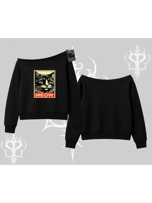 Candyland Yazılı Sevimli Kedi Baskılı Kapşonlu Sweatshirt