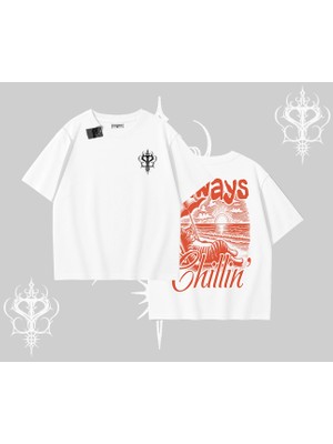 Always Chillin Kedi Arka Baskılı Oversize Tshirt