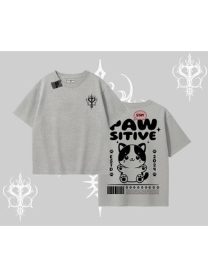 Paw Sitive Kedi Arka Baskılı Oversize Tshirt