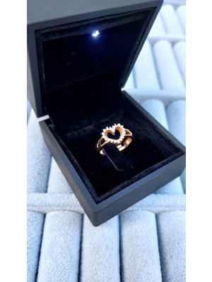 Zanaat Silver 925 Ayar Gümüş Işıklı Kutuda Ayarlanabilir Kalp Yüzük ZS0011YZK