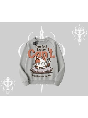 Kedi Baskılı Cant Busy Napping Y2K  Biskilet Sweatshirt