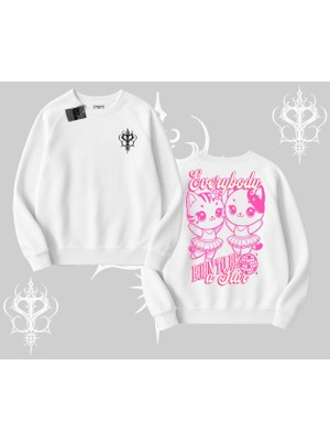 Born To Be A Star Yazılı Sevimli Kedi Arka Baskılı Biskilet Sweatshirt