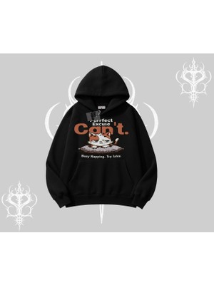 Kedi Baskılı Cant Busy Napping Y2K  Kapşonlu Sweatshirt