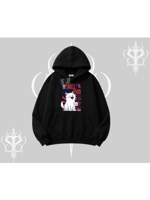 Smell Of Fresh Food Kedi Baskılı Kapşonlu Sweatshirt