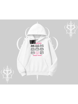 My Mood Right Now Yazılı Sevimli Kedi Kapşonlu Sweatshirt