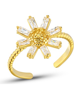 Zanaat Silver 925 Ayar Gümüş Ayarlanabilir Baget Taşlı Çiçek Yüzük