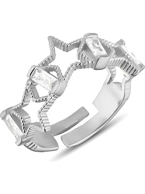 Zanaat Silver 925 Ayar Gümüş Baget Taşlı Ayarlanabilir Beş Yıldızlı Kadın Yüzük