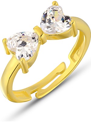 Zanaat Silver 925 Ayar Gümüş Kalp Kesim Zirkon Taşlı Ayarlanabilir Fiyonk Yüzük