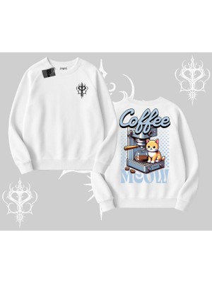 Coffee Meow Kahve Temalı Kedi Arka Baskılı Biskilet Sweatshirt