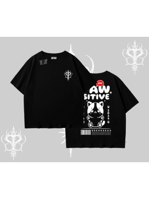 Paw Sitive Kedi Arka Baskılı Oversize Tshirt