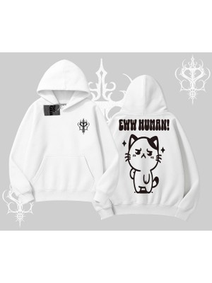 Sevimli Kedi Çizimli Arka Baskılı Kapşonlu Sweatshirt