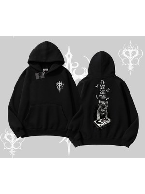 Dj Kedi Baskılı Müzik Temalı Kapşonlu Sweatshirt