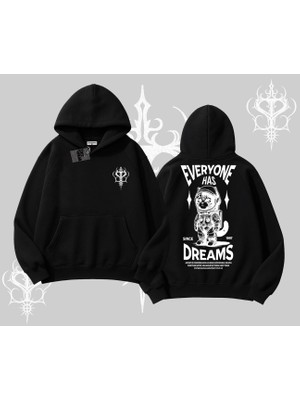 Everyone Has Dreams Yazılı Astronot Kedi Arka Baskılı Kapşonlu Sweatshirt