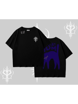 Cat Mom Yazılı Minimal Kedi Arka Baskılı Oversize Tshirt