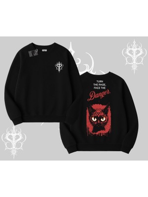 Gotik Kedi Arka Baskılı Biskilet Sweatshirt