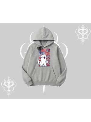 Smell Of Fresh Food Kedi Baskılı Kapşonlu Sweatshirt