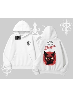 Gotik Kedi Arka Baskılı Kapşonlu Sweatshirt