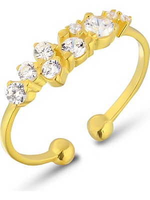 Zanaat Silver 925 Ayar Gümüş Ayarlanabilir Ucu Toplu Sıralı Zirkon Taşlı Kadın Yüzük