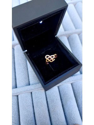 Zanaat Silver 925 Ayar Gümüş Işıklı Kutuda Ayarlanabilir Çift Sonsuzluk Kadın Yüzük 15-25