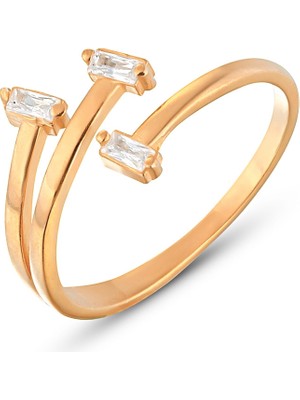 Zanaat Silver 925 Ayar Gümüş Ayarlanabilir Üç Taşlı Baget Yüzük ZS0029YZK