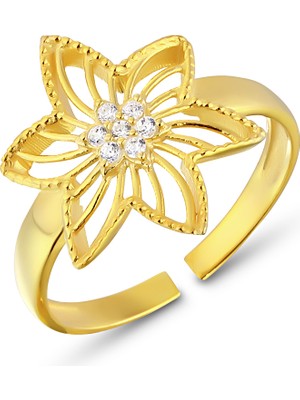 Zanaat Silver 925 Ayar Gümüş Zirkon Taşlı Ayarlanabilir Değerli Çiçek Kadın Yüzük