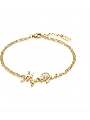 Mavili Gümüş Kalbimin Imzası Işıltılı Gümüş Isim Bileklik - Altın