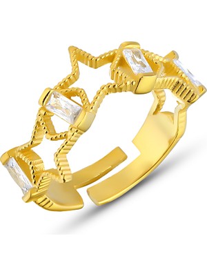 Zanaat Silver 925 Ayar Gümüş Baget Taşlı Ayarlanabilir Beş Yıldızlı Kadın Yüzük