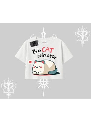 Paws Off Yazılı Kedi Baskılı Streetwear Kayık Yaka Tshirt