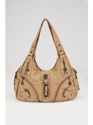 Çok Cepli Yumuşak Spor Model Geniş Tasarım Günlük Kadın Omuz Çantası LV930263 Vizon