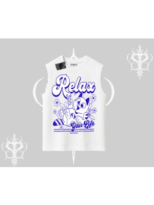 Relax Kedi Baskılı Kolsuz Tshirt