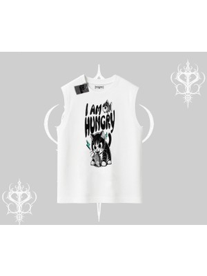 Am Hungry Kedi Baskılı Kolsuz Tshirt