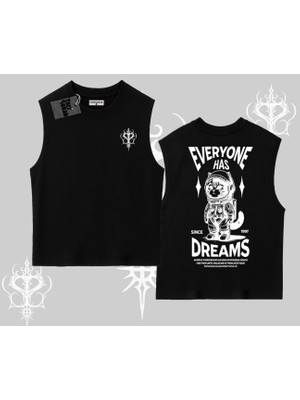 Everyone Has Dreams Yazılı Astronot Kedi Arka Baskılı Kolsuz Tshirt