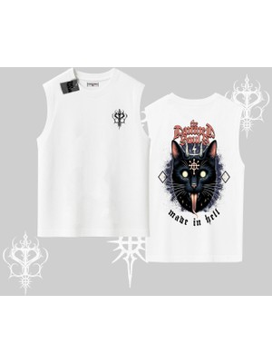Gothic Cat Made In Hell Baskılı Sweatshirt Kolsuz Tshirt