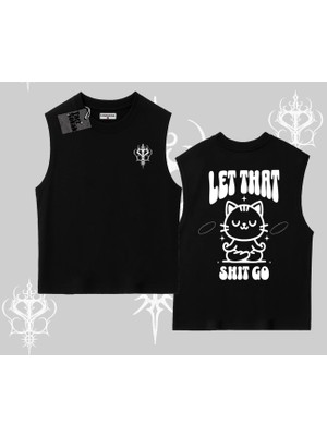 Meditasyon Yapan Kedi Baskılı Kolsuz Tshirt