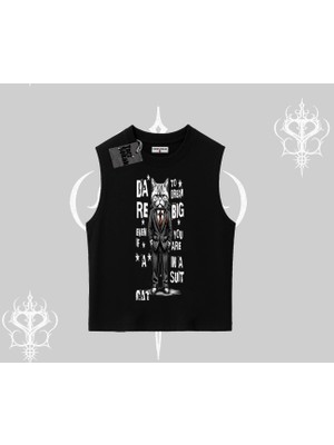 Dream Big Yazılı Takım Elbiseli Kedi Baskılı Kolsuz Tshirt