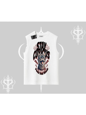 Stay Curious Kedi Baskılı Kolsuz Tshirt