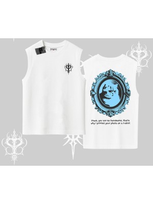 Çerçeveli Kedi Baskılı Kolsuz Tshirt