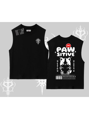 Paw Sitive Kedi Arka Baskılı Kolsuz Tshirt