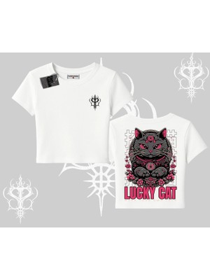 Lucky Cat Japon Tarzı Kedi Baskılı Babby Tee Tshirt